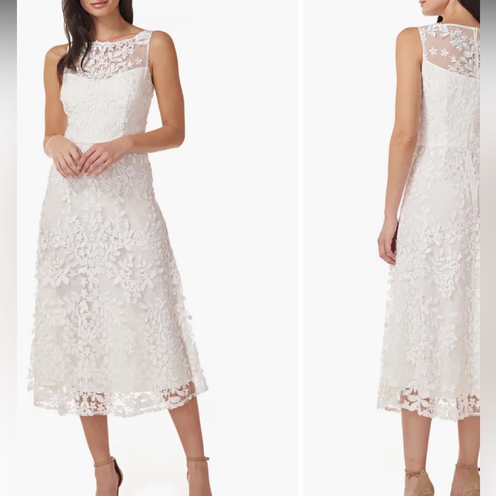 JS Collection Midi Floral Appliqué White Cocktail Dress